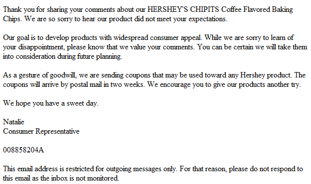 Hershey's response